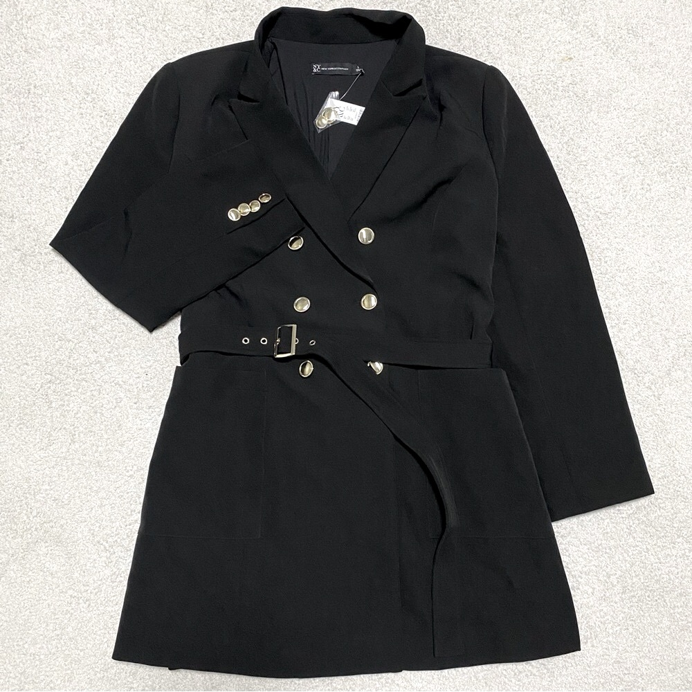 NY&C Black Double-Breasted Belted Blazer Women’s L NWT
